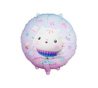 PartyDeco Foil Balloon Licorice Round 35 cm - Gabby's Dollhouse - Cake - Helium or Air - Children's Birthday Girl Decoration - Reusable - Candy Motif - with Tube
