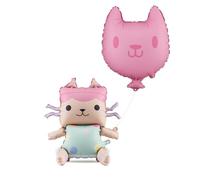 PartyDeco Foil Balloon Set Baby Box & Cat - 2 Balloons with String - Suitable for Helium & Air - Gabby's Dollhouse - Children's Birthday Decoration - Girls Party - Reusable