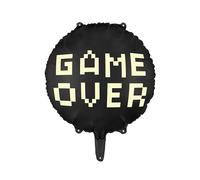 PartyDeco Game Over Round Foil Balloon, Black & Yellow, 45 cm, Perfect for Birthdays and Gaming Balloon Decoration