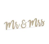 PartyDeco Gold Glitter Decorative Signage - Mr & Mrs Wooden Stands, Wedding Table Decor, 18 x 10 cm, 7 x 9.5 cm, 22 x 10 cm
