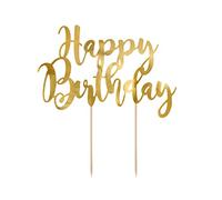 PartyDeco Gold "Happy Birthday" Cake Topper - Golden Mirror Foil, Elegant Cake Decoration for Birthday Celebrations, Ideal for Cakes and Desserts