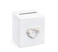 PartyDeco Guest Favour, Wedding Box with Rose Heart - 24 x 24 x 24 cm - Gift Box, Money Box, Card Box, Gift Card Box for Wedding Receptions, Birthdays, Bridal or Baby Showers - White