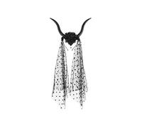 PartyDeco Halloween Devil Horns Black Tulle Headband - 30 × 76cm Approx - Black Costume Accessory Gothic