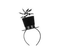 PartyDeco Halloween Top Hat Bats Headband - Approx 19 × 26cm - Black Glitter Costume Accessory Bat