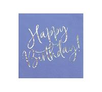 PartyDeco Happy Birthday Paper Napkins - Pack of 20, 33 x 33 cm, 3-Ply Dark Blue with Silver Lettering | Perfect for Birthday Parties
