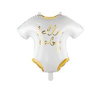 PartyDeco Hello Baby Foil Balloon - Perfect for Baby Showers, Bodysuits Shaped Balloon in White & Gold, Great for Decorations and Celebrations.