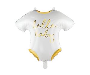 PartyDeco Hello Baby Foil Balloon - Perfect for Baby Showers, Bodysuits Shaped Balloon in White & Gold, Great for Decorations and Celebrations.