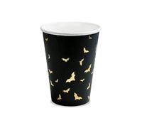 PartyDeco KPP20-EU2 - Paper Cups - Halloween - Black with Golden Bats - 220 ml (7.4 oz) - Pack of 6