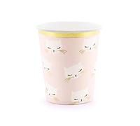 PartyDeco KPP42-EU1 - Paper Cups - Cat/Cat - Light Pink - 200 ml (7oz.) - Pack of 6