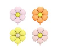 Matte Daisy Foil Balloons Diameter 65 cm - Set of 4 Balloons in Yellow, Light Orange, Pink & Lilac - for Garlands, Baby Shower, Garden Party & Spring Decoration - Air Fillable