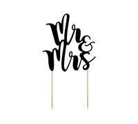 PartyDeco Mr & Mrs Topper on Sticks for Wedding Cake, 1 Black Cake Topper, 1.0 count, Paper, 25.5 cm, Wedding