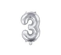 PartyDeco Mylar Shape 3 Silver Foil Balloon 35 cm Birthday Adults Children