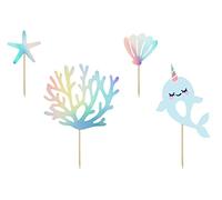 PartyDeco Narwhal Cake Toppers, Under The Sea Cake Toppers, Mermaid Birthday Cake