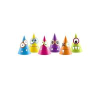 PartyDeco- Pack of 6 Colorful Cone Caps Customizable Funny Monsters, Assorted, CPP9