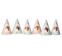 PartyDeco Party Hats 16 cm Set of 6 with Horse Motif - Birthday Hat for Girls - Pastel Pink Green Blue