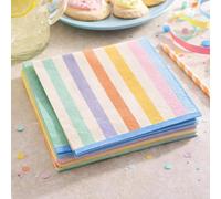 PartyDeco Pastel Stripe Paper Napkins Multicoloured Birthday Party Tableware for Children Celebrations Cake Tables and Party Styling 16.5 cm