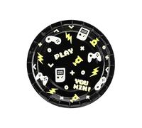 PartyDeco Round Gamer Paper Plates, Black, 23 cm, Pack of 6