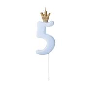 PartyDeco SCU6-5-001J SCU6 Birthday Candle Number 5 Light Blue 9.5 cm, Zahl 5