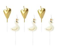 PartyDeco SwanAndHeart Candles, Unscented, 6 Count, Birthday Decoration, Modern Style, White, Indoor, All Season, Votive Candle
