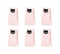 PartyDeco tns11 Pack of 6 Paper Bags for Candy with Kitten Stickers Pink Taglia Unica