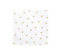 PartyDeco White Napkins with Gold Print Hearts - Birthday Valentine's Day Wedding Honeymoon Napkins - Printed Handkerchiefs