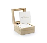 PartyDeco Wooden Guest Book Box with 110 Advice Cards - Unique Wedding Guest Book Alternative, White Cards with Gold Inscription for Advice and Wishes, 9.5 x 9.5 x 6 cm
