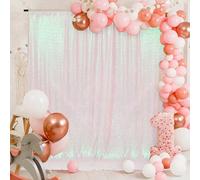 PartyDelight Iridescent White Sequin Backdrop 7x7ft - High Density 3mm Shimmer Sequin Background with 4-Inch Rod Pocket, Sparkly Photography Curtain for Birthday, TikTok & Live Decor