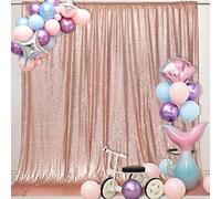 PartyDelight Rose Gold Sequin Backdrop 6x7ft - High Density 3mm Shimmer Sequin Background with 4-Inch Rod Pocket Sparkly Photography Curtain for Birthday, Wedding, Bridal Shower & Live Decor