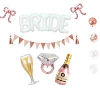 PartyForever BRIDE Balloon & Decoration Set - 40 inch White BRIDE Balloons, Champagne Bottle, Rose Gold Ring, Champagne Glass, Garland, Bows Bachelorette & Bridal Shower Kit