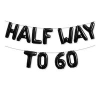 PartyForever Half Way to 60 Balloon Banner Decorations - Funny 30th Birthday Party Decor, “HALF WAY TO 60” Foil Letter Balloon Banner, Photo Booth Backdrop