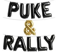 PartyForever Puke and Rally Balloon Banner Decorations - Funny Birthday Party Decor, “PUKE & RALLY” Foil Letter Balloon Banner, Photo Booth Backdrop