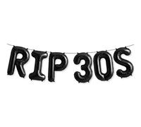 PartyForever RIP 30s Balloon Banner Decorations - Funny 40th Birthday Party Decor, Over the Hill Theme, “RIP 30S” Foil Letter Balloon Banner for Men & Women, Photo Booth Backdrop