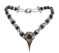 PartyforU Celtic Elf Crown for Renaissance Women Cosplay, Viking Raven Headpiece with Green Bead for Halloween Witch Costume