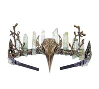 PartyforU Dark Elf Crown for Renaissance Cosplay, Gothic Bronze Raven Headpiece with Crystal for Halloween Witch Costume