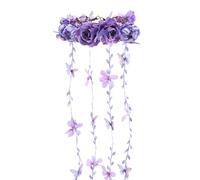 PartyforU Flower Headband for Women, Purple Floral Headpiece with Butterfly Flower Crown Vine Fairy Crown for Wedding Party Bridal Shower Renaissance