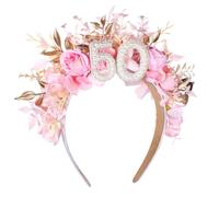 PartyforU Hairband - Pink 50th Birthday Headband with Pearl and Flower Design, Adjustable Women's Gift for Mom's 50th Birthday Celebration