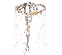 PartyforU Seashell Crown Mermaid Sea Star Headpiece - Handmade Starfish Conch Bridal Headband Pearl Braid Shell Beach Wedding Hair Accessory for Women and Girls