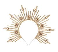 PartyforU Sunburst Goddess Halo Headband - Gold Vintage Halo Crown with Flower for Women Renfaire Cosplay Accessories