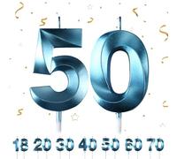Partyhausy 50th Birthday Candles Numbers 50 Birthday Blue Candles for Cake, 3D Diamond Shape Cake Candles Decorations for Birthday Party Wedding Anniversary Celebration Supplies