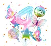 Partyhausy Butterfly Balloons Set 4th Birthday Party for Girl,8Pcs Butterfly Birthday Party Decoration,Number Balloon 4 and Colorful Butterfly Balloons 4th Birthday Party Supplies Decor