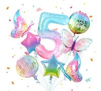 Partyhausy Butterfly Balloons Set 5th Birthday Party for Girl,8Pcs Butterfly Birthday Party Decoration,Number Balloon 5 and Colorful Butterfly Balloons 5th Birthday Party Supplies Decor