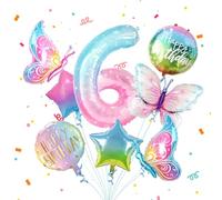 Partyhausy Butterfly Balloons Set 6th Birthday Party for Girl,8Pcs Butterfly Birthday Party Decoration,Number Balloon 6 and Colorful Butterfly Balloons 6th Birthday Party Supplies Decor