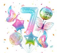 Partyhausy Butterfly Balloons Set 7th Birthday Party for Girl,8Pcs Butterfly Birthday Party Decoration,Number Balloon 7 and Colorful Butterfly Balloons 7th Birthday Party Supplies Decor