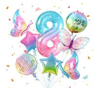 Partyhausy Butterfly Balloons Set 8th Birthday Party for Girl,8Pcs Butterfly Birthday Party Decoration,Number Balloon 8 and Colorful Butterfly Balloons 8th Birthday Party Supplies Decor