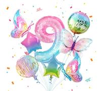 Partyhausy Butterfly Balloons Set 9th Birthday Party for Girl,8Pcs Butterfly Birthday Party Decoration,Number Balloon 9 and Colorful Butterfly Balloons 9th Birthday Party Supplies Decor