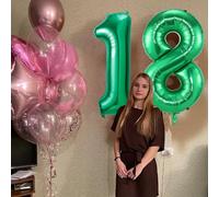 Partyhausy Green 18 Years Number Balloon, 40 Inches (101 cm), 1 Count, Unisex-Adults, 18th Birthday Celebrants, Adults, All Ages, Birthday, Reusable, Aluminium, BALLOON