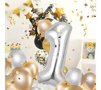 Partyhausy Number Balloons 1,Sliver Balloons 1 for Birhtday Party Decoration,40 Inch Giant Helium Foil Number Balloons for Boys Girls 1th Birthday Party Decor Anniversary Party Decorations Supplies