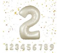 Partyhausy Number Balloons 2,Beige Balloons 2 for Birhtday Party Decoration,40 Inch Giant Helium Foil Number Balloons for Boys Girls 2th Birthday Party Decor Anniversary Party Decorations Supplies