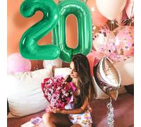 Partyhausy Number Balloons 20,Green Balloons 20 for Birhtday Party Decoration,40 Inch Giant Helium Foil Number Balloons for Women Men 20th Birthday Party Decor Anniversary Party Decorations Supplies