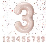 Partyhausy Number Balloons 3,Pastel Pink Balloons 3 for Birhtday Party Decoration,40 Inch Giant Helium Foil Number Balloons for Boys Girls 3th Birthday Party Decor Anniversary Party Decorations Suppli
